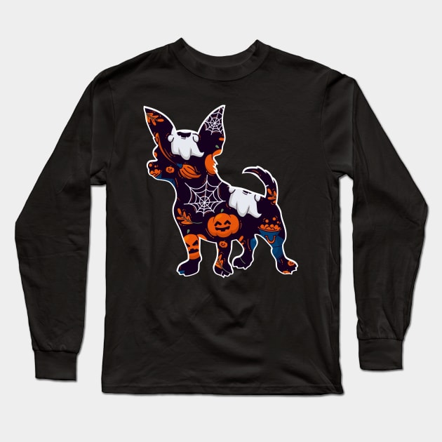 CHIHUAHUA DOG  FUNNY GHOST PUMPKIN HALLOWEEN PATTERN Long Sleeve T-Shirt by madani04